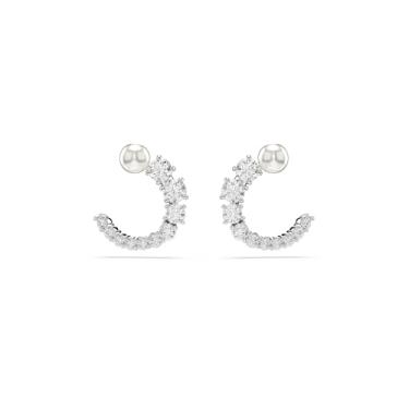 Imagem de Swarovski Brincos de argola matrix, pérola de cristal, corte redondo, transparente, acabamento de ródio, One Size, Zircônia cúbica, Zircônia cúbica