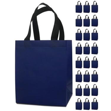 Imagem de REUGBEXPT 24 sacos de presente azul marinho - resistentes, reutilizáveis, médios 20 x 12 x 25 cm com alças, não tecido para casamentos, dia dos pais, festas, aniversários e graduações