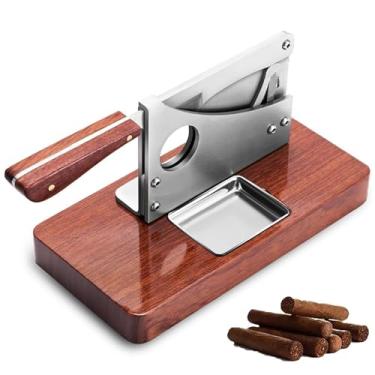 Imagem de Cortador de charutos de mesa, cortador de charutos de mesa com alça antiderrapante e cinzeiro de aço inoxidável, incisão de grande diâmetro e charutos de corte rápido