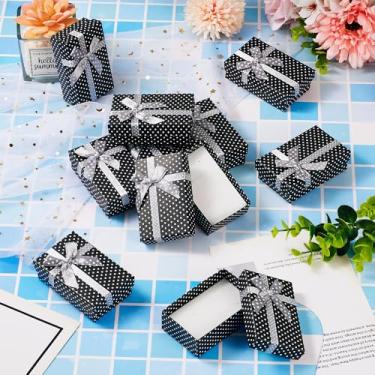 Imagem de 1 caixa de papelão de bolinhas 8 x 5 cm, caixa de presente preta para joias com laço, dia dos namorados, aniversário, casamento, bithdays, caixas retangulares para joias, presentes, embalagem, brinco