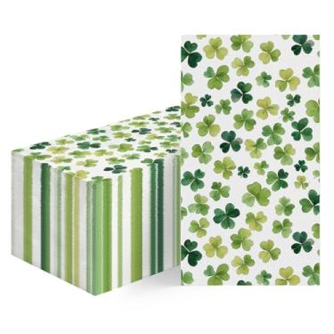 Imagem de Horaldaily 100 guardanapos decorativos de papel descartáveis para convidados do Dia de São Patrício, toalha de mão de trevo da sorte em aquarela fofa para festa, almoço, jantar, cozinha, decoração de