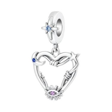 Imagem de Pingente Retro De Coração Com Lua E Caveira Prateada Para Mulheres, Pu