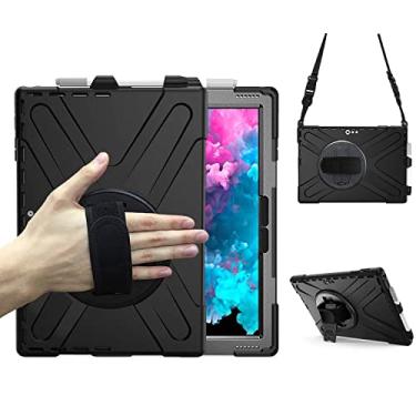 Imagem de DreamerX Capa para Microsoft Surface Pro 7+ Plus/Pro 7/6/5/4 de 12,3 polegadas, capa de silicone resistente, resistente, proteção contra quedas, com suporte giratório, alça de mão, alça de ombro preta