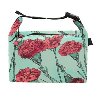 Imagem de TSENQUE Lancheira floral de crânio de cravos vermelhos personalizada para mulheres adultas lancheira com isolamento térmico macio personalizado para trabalho