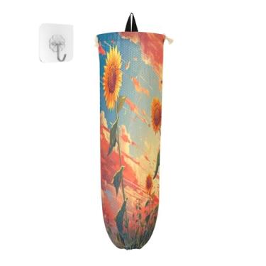 Imagem de Os girassóis são porta-sacolas de supermercado laranja, suporte protetor de saco de plástico, armazenamento de saco plástico de cozinha, 1 pacote