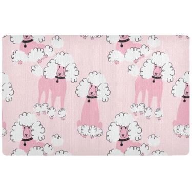 Imagem de TSENQUE Tapete de cachorro de desenho personalizado Poodles fofo outono capachos engraçados para ambientes externos, tapete de boas-vindas lavável antiderrapante para ambientes internos, 81 cm x 50 cm