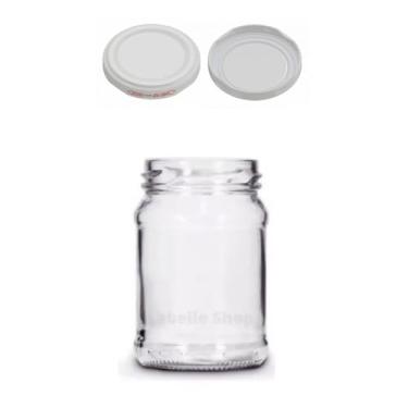 Imagem de Kit 150 unidades - Pote de vidro Redondo AZF100-200ml - Tampas Brancas