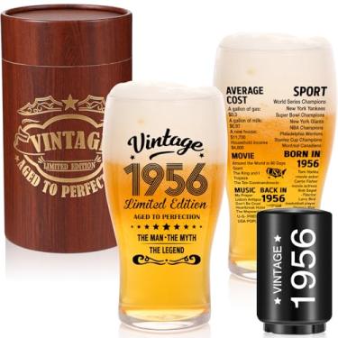 Imagem de comfit Presentes de aniversário de 70 anos para homens - copo de cerveja de 70º aniversário, 590 ml, copo de cerveja vintage 1956 e abridor - Decorações de aniversário de 70 anos para pai, marido