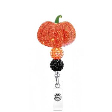 Imagem de Carretel de crachá de abóbora para outono e dia de Ação de Graças, fofo, glitter, abóbora, porta-identidade, retrátil, com clipe jacaré, outono, inverno, férias, crachá para enfermeira, professor