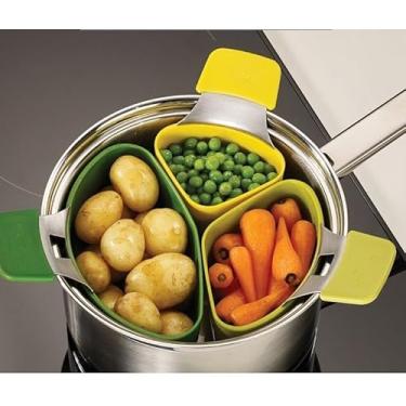 Imagem de Conjunto de bandeja individual para vaporizador, 3 unidades de panelas a vapor para cozinhar vegetais, bolinhos, ovos, frutos do mar, macarrão, panela de pressão