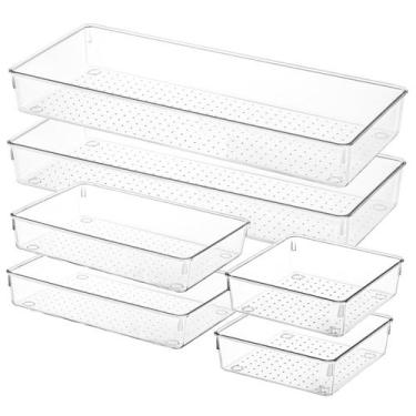 Imagem de Organizador de gavetas Voova, pacote com 6, conjunto de plástico trans