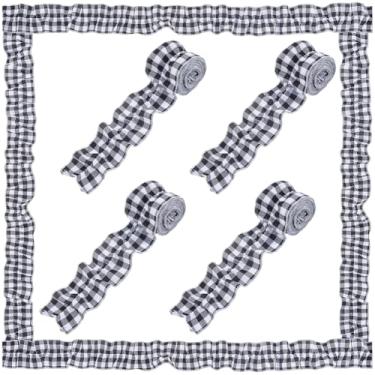 Imagem de GORGECRAFT 6 rolos de borda para quadro de avisos de serapilheira guingão com babados, xadrez branco e preto, 6,3 x 240 cm, decoração para sala de aula, acabamento de renda, tecido de fita reunida