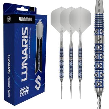 Imagem de Winmau Dardos – Conjunto de dardos Lunaris 90% Tungstênio | Eixo Curto Transparente Fusion | Sulco e Ponto de Interruptor Suave | Paralelo 23 g/25 g, Cônico 22 g/24 g Barris Azul e Prata | Sistema de