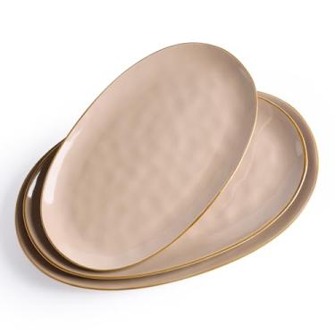 Imagem de famiware Travessa de servir, oval 15,59/14,3/32,8 cm, pratos para entretenimento, tigelas de servir, seguro para micro-ondas, bandejas de servir de grés para festa, peru, queijo, série oceânica
