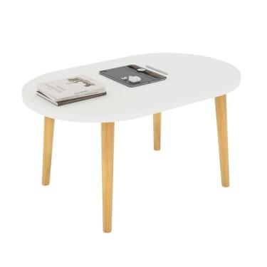 Imagem de Funecy Mesa de centro baixa com pernas resistentes de madeira maciça, mesa de chão para sentar no chão, armazenamento e móveis de sala de estar (branco-oval)