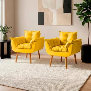 Imagem de Kit 2 Poltronas Alice Para Sala Decorativas Cadeiras Confortáveis Para Sala De Espera Recepção Consultório Escritório Manicure Pé Castanho - Clique & Decore (Amarelo)