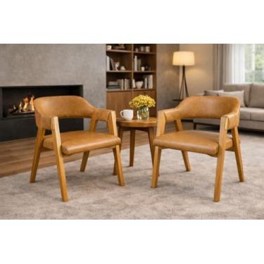 Imagem de Poltrona Master Luxo em Couro Caramelo Artesanal - Madeira de Demolição