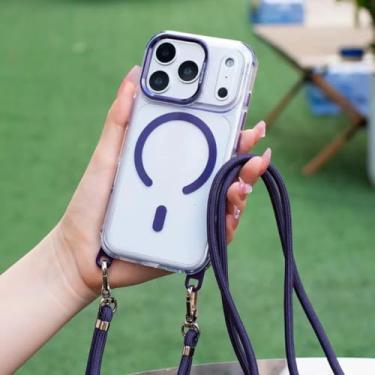 Imagem de HTVJFXCordão magnético removível para colar no iPhone 16 Pro com capa transparente (para iPhone 16 Pro/roxo escuro)