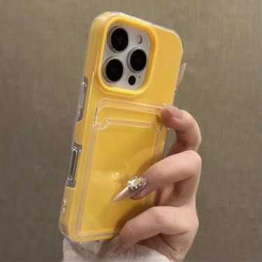 Imagem de Capa para celular com porta-cartões para iPhone 16, 15, 14, 13, 12 Pro Max e 11, na cor laranja. Capa protetora transparente e macia, resistente a impactos, estilo carteira. Compatível com iPhone 14