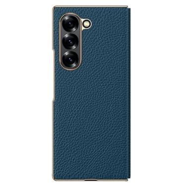 Imagem de Capa de couro genuíno para Samsung Galaxy Z Fold 6, capa flip magnética fina de luxo com moldura galvanizada à prova de choque