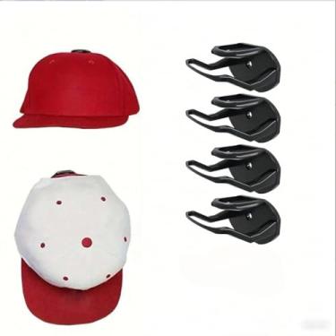 Imagem de 4 ganchos de chapéu adesivos para armário de portas de parede, suporte de boné de beisebol forte, sem suporte de broca, exibição organizadora de chapéu minimalista, decoração de casa