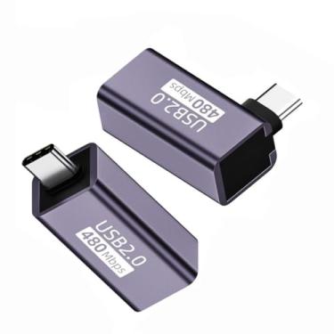 Imagem de chenyang Pacote de 2 conectores de impressora USB C macho para USB 2.0 tipo B impressora fêmea 90 graus adaptador de conector angular para impressora scanner de disco