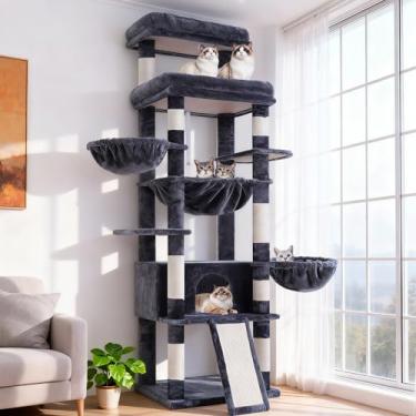 Imagem de Hey-brother Torre de árvore para gatos, postes para arranhar com plataforma e cesta extragrande, condomínio especializado, 2 redes aconchegantes, tábua de arranhar para gatos adultos em ambientes