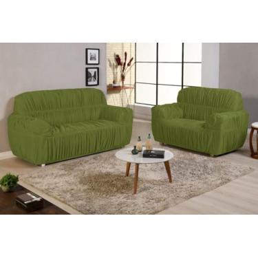 Imagem de capa de sofa 3 e 2 lugares padrao 21 elasticos super ajustavel qualidade premium (VERDE)
