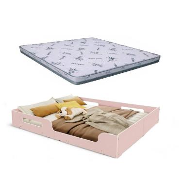 Imagem de Cama Casal Montessoriana Infantil Princesa Grade de Proteção Lateral + Colchão Casal D23 -Rosa
