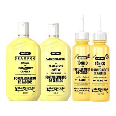 Imagem de Kit Shampoo, Condicionador E 2 Tônicos Alho - Gota Dourada
