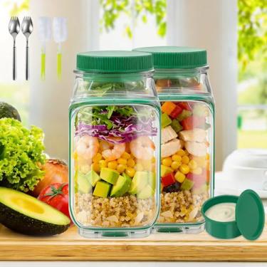 Imagem de Laghura Pote de salada com abertura lateral – Recipiente de salada portátil à prova de vazamento com copo de molho e tampa, design de tampa a tigela, seguro para lava-louças e freezer para escritório