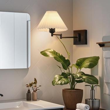 Imagem de GZZBMY LED Lâmpada de parede interna dobrável extensível braço giratório moderno iluminação de parede de metal com sombra de tecido lâmpadas de parede de cabeceira para sala de estar escada quarto