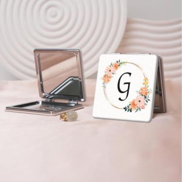 Imagem de Espelho de maquiagem portátil Flower Alphabet Series, mini espelho portátil dobrável, espelho de contorno quadrado portátil de dupla face, adequado para todos em qualquer ocasião