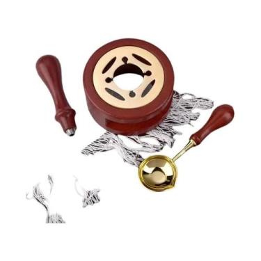 Imagem de Conjunto De Selos De Cera De Madeira Com Forno De Fusão, Colher E Aque