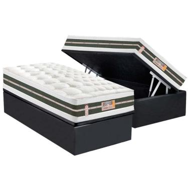 Imagem de Cama Box Baú Solteiro: Colchão Molas Pocket Ensacadas Castor Silver Star Air Max 3d + Base Crc Suede Gray (88x188)