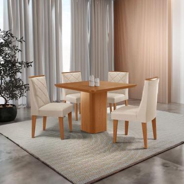 Imagem de Mesa De Jantar Eloise Canto Copo 4 Cadeiras Isadora Moderna Veludo Creme/naturale
