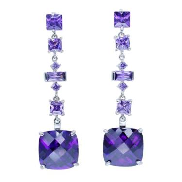 Imagem de Brinco Lilás Zircônia Cravejada Ródio Branco Akasaki BC0714