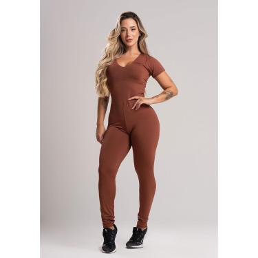 Imagem de Macacão Longo Feminino Manga Curta Costa Fechada Fitness Suplex Mvb Modas-Feminino