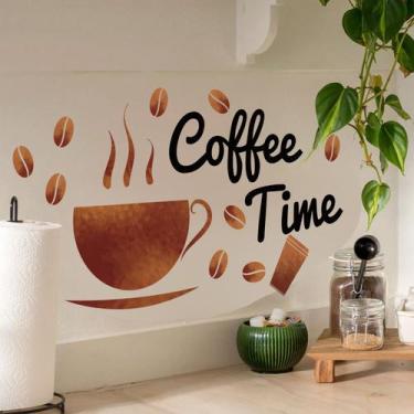 Imagem de Adesivos de parede Coffee Time Coffee Coffee Cup and Beans PVC 20x29cm