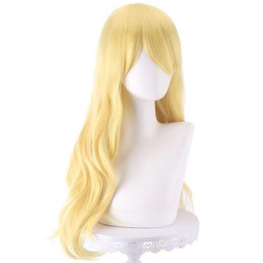Imagem de Peruca de cosplay genérica longa loira ondulada de 70 cm com franja la
