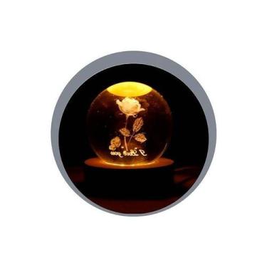 Imagem de Luminária Globo de Vidro Led 3D USB com Base de Madeira 8cm Art House,
