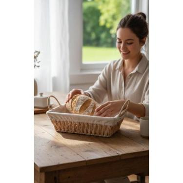 Imagem de Cesta Retangular Pães Mesa Com Forro 31x19cm - Congratulations Store