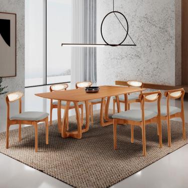 Imagem de Sala De Jantar Mesa Flora 180cm Tampo E 6 Cadeiras Noronha Quartzo/imbuia Nat/cinam. Im...