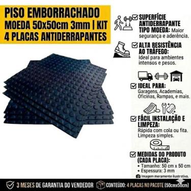 Imagem de Kit 4 Placas Piso Pastilhado Tipo Moeda 50x50cm Borracha Academia Gara