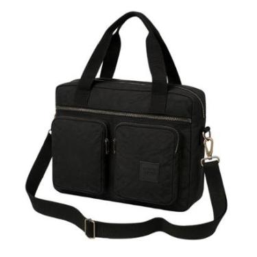 Imagem de Bolsa Mão Transversal Preta Lateral e Ombro Feminina Nylon-Feminino