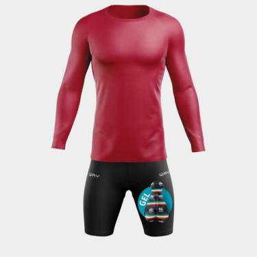 Imagem de Conjunto Ciclismo Masculino Kit Camisa UV Bordô + Bermuda Forro em Gel