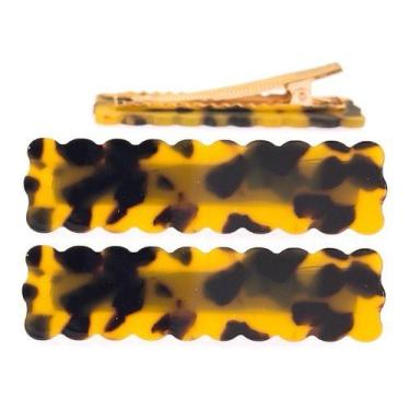 Imagem de Presilhas De Cabelo Design Borda Ondulada Marrom E Preto Par - Relikie