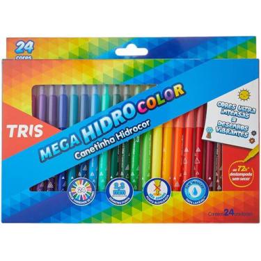 Imagem de Canetinha 24 Cores Para Pintar Colorir Mega Hidrocolor Cores Intensas 