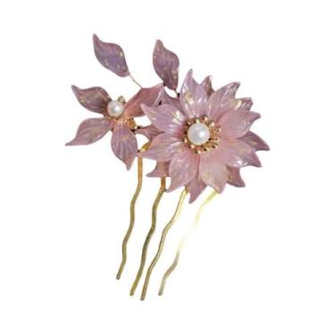 Imagem de Pente De Cabelo Elegante Vintage Com Flor De Vidro Estilo Chinês Para 