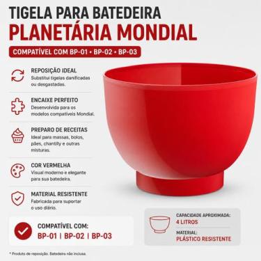 Imagem de Tigela Vermelha 4 Litros Batedeira Mondial Planetária BP-01 BP-02 BP-0